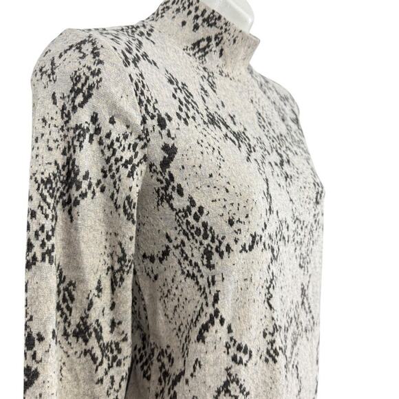 M&S Collection Snakeskin Long Sleeve Midi Sheath Knit Dress Beige Mock Neck sz 8 - Picture 4 of 16